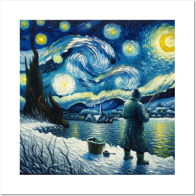 Ice Fishing Under Starry Night - Winter Fishing Wall Art by Edd Paint Something